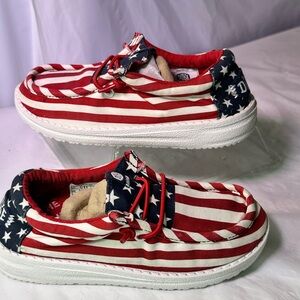 Hey Dude Kids Slip-On Sneakers in Red and White Stars & Stripes